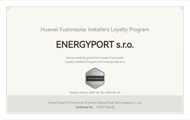 Energyport certifikát Huawei