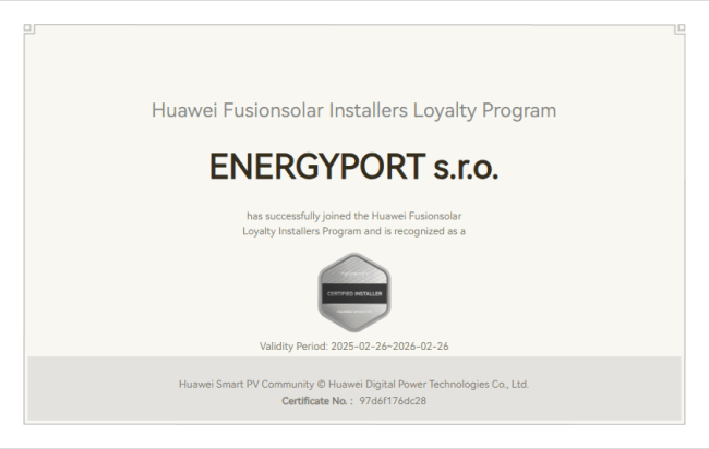 Energyport certifikát Huawei